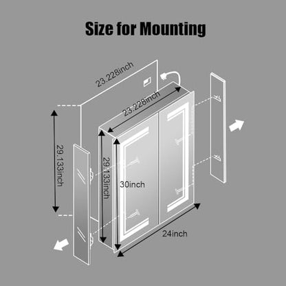 High-End Led Medicine Cabinet,Lighted Medicine Cabinet,3 Colors&Dimmable,Demister,Lighted Glass Shelf,USB Shaver Socket.Surface Mount or Recess Mount,24×30inch - size: 24×30inch