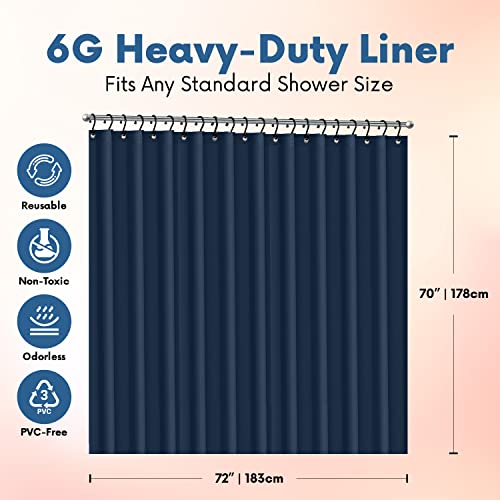 No Smell Shower Curtain Liner 72x72 Navy - PEVA Plastic Shower Curtain for Bathroom, PVC-Free Waterproof Navy Blue Shower Liner with Metal Grommets and Magnet-Weighted Bottom Hem - Washable Liner - color: Navy
