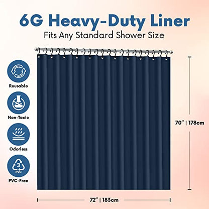 No Smell Shower Curtain Liner 72x72 Navy - PEVA Plastic Shower Curtain for Bathroom, PVC-Free Waterproof Navy Blue Shower Liner with Metal Grommets and Magnet-Weighted Bottom Hem - Washable Liner - color: Navy