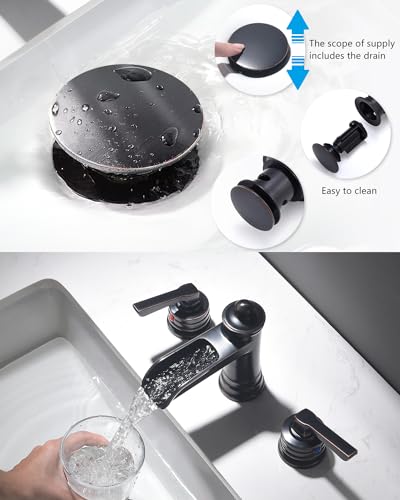 Fapully Oil Rubbed Bronze Bathroom Sink Faucet, Waterfall Bathroom Faucets 3 Hole, 8 Inch Widespread Bathroom Faucet with Pop-up Drain, 2-Handle Faucet for Bathroom Sink Vanity RV - color: Oil Rubbed Bronze