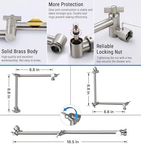 G-Promise 18 Inch Shower Extender with 6Inch Arm and Flange(Brushed Nickel) | Solid Brass Construction, Height and Angle Adjustable, Standard Connection Thread, All Installation Tools Included - color: Brushed Nickel, style: 18 Inch