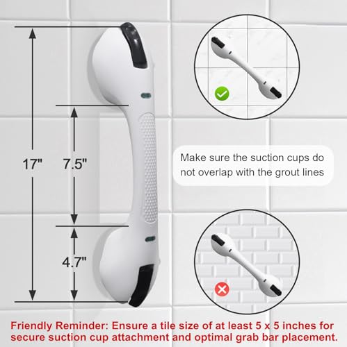 Suction Grab Bar for Shower Bathtub: Upgraded Heavy Duty Non-Slip Grip Handle with Strong Suction Cup for Bathroom Wall, Max Load 269LBS Safety Bar for Elderly Senior