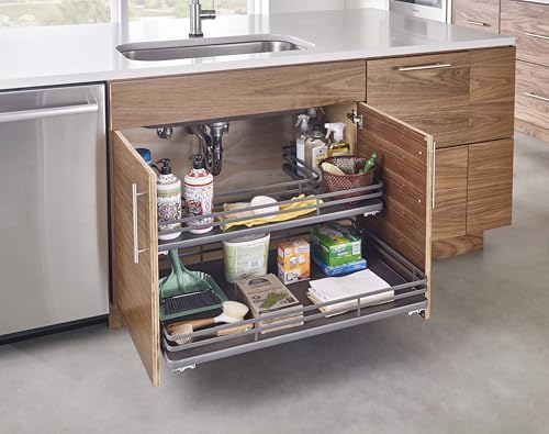 Rev-A-Shelf Solid Surface U-Shape Pullout Organizer for Sink Base Cabinets w/Soft-Close - size: 32.69"W x 21.54"D x 5.07"H