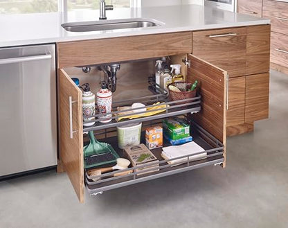 Rev-A-Shelf Solid Surface U-Shape Pullout Organizer for Sink Base Cabinets w/Soft-Close - size: 32.69"W x 21.54"D x 5.07"H