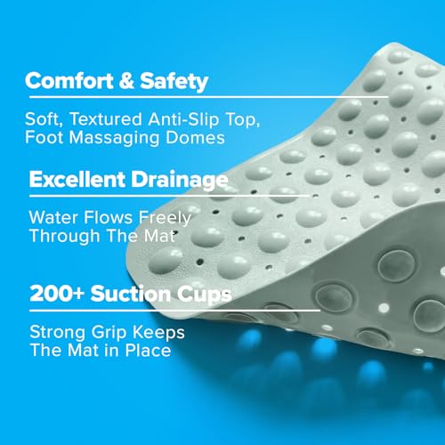 SlipX Solutions 39x16 Extra Long Non Slip Bath Mat, Tub & Shower, Seafoam | Anti Slip Mat for Elderly & Kids Bathroom, 30% More Coverage, 200 Suction Cups, Hundreds of Drain Holes - color: Seafoam Green