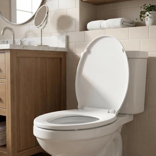 19" Elongated Slow Close Toilet Seat, White Polypropylene Toilet Seat Cover with Never Loosen Durable Lid, Quiet and Easy to Install and Clean - color: White, Standard, size: Elongated (19″)