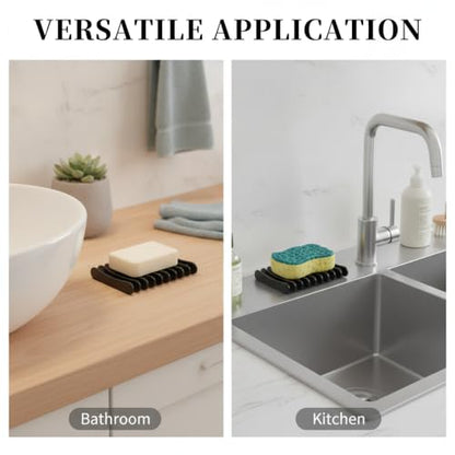 2 Pcs Black Plastic Soap Dish, Self Draining Waterfall Design Bar Soap Holder, Non-Slip Soap Saver Tray Keeps Soap Dry for Shower Bathroom Kitchen Countertop - color: Black