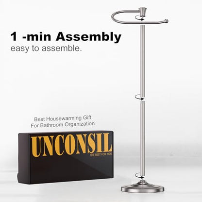 Toilet Paper Holder Free Standing, 25” H Stainless Steel Nickel Toilet Paper Stand, Weighted Base Floor Tissue Roll Holder for Bathroom,Toilet Roll Stand - color: Nickel