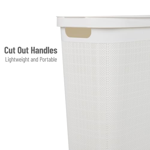 Mind Reader Slim Laundry Hamper with Lid, 40L Clothes Basket, Linen Design, Plastic, White - color: White