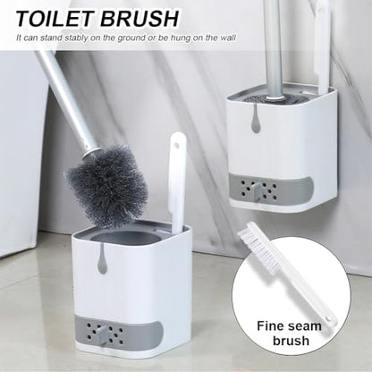 Toilet Bowl Brush and Holder,Toilet Brush with Crevice Cleaning Brushes,No Dead Corner Clean Wall Mounted Compact Toilets Brushes Set,Durable Bristles for Bathroom,RV(White Grey)