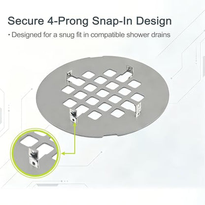 Shower Drain Cover Snap-in Hair Catcher - Brushed Nickel 2 Pack | Stainless steel， 4-1/4" OD round， Fits 2-7/8" pin spacing， Snap in easy install， Shower drain grid, strainer replacement. - color: Brushed Nickel