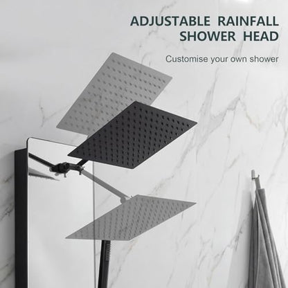 Shower Panel - Adjustable Rainfall Head, Black | Stainless Steel and Glass, Multifunction Shower Panels Tower System, Handheld Shower 2-Setting Body Jets, Tub Spout - color: Black, style: 4 IN 1 Shower Panel