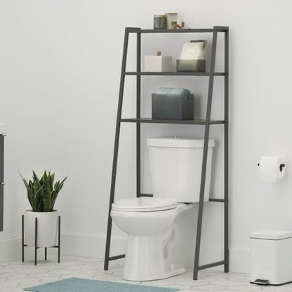 TRINITY 3-Tier Metal Over The Toilet Storage Shelving Rack, Freestanding Bathroom Organizer with Wood Grain Shelves, 27in x 15in x 60in, Dark Gray - color: Dark Gray