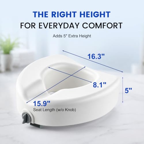 5" Locking Toilet Seat Riser,Elevated Raised Toilet for Senior,350lb | for Pregnant, Adults, Seniors, Disabilities, and Elderly, Fits Standard Round Toilet - size: Standard