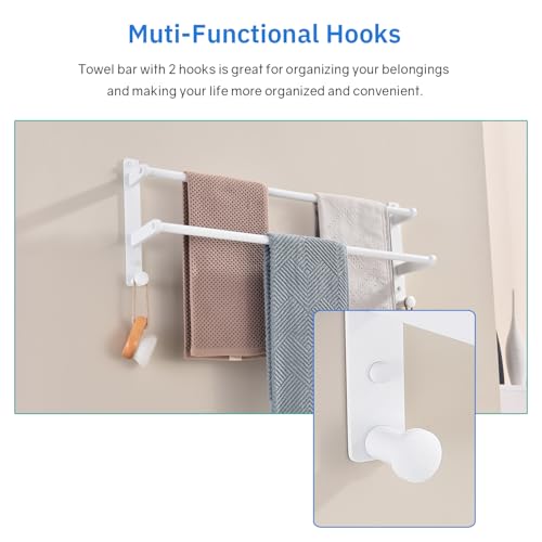 White Double Towel Rack with Hooks, 24 Inch Stainless Steel Towel Rails, Wall Mounted Bathroom Towel Holder - color: White, size: 24-Inch