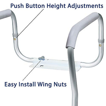 Carex Toilet Safety Rails, Adjustable and Detachable Toilet Safety Frame with Handles for Elderly, Handicap, or Disabled, Heavy-Duty Non-Slip Bathroom Grab Bar, with Padded Handles and Aluminum Frame