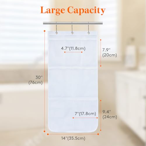 Lifewit Cruise Essentials Shower Caddy Must-Have, 7 Pockets Hanging Bathroom Organizer with Quick-Dry Mesh, Portable Shower Bag to Storage Soap, Shampoo, for RVing, Travel, Camping, White, 1 Pack | 14" x 30", Attached 3 Hooks, Quick-Dry, Portable, Cruise