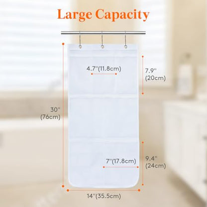 Lifewit Cruise Essentials Shower Caddy Must-Have, 7 Pockets Hanging Bathroom Organizer with Quick-Dry Mesh, Portable Shower Bag to Storage Soap, Shampoo, for RVing, Travel, Camping, White, 1 Pack | 14" x 30", Attached 3 Hooks, Quick-Dry, Portable, Cruise