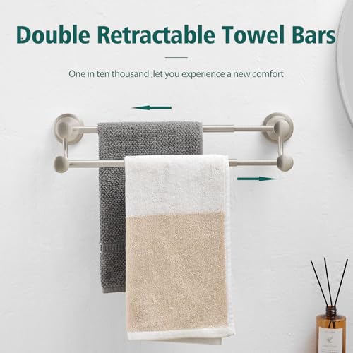 Hoimpro Double Towel Bar Towel Rack for Bathroom Wall Mount Brushed Nickel | Adjustable 16-26 In,Wall Mounted Towel Holder, Stainless Steel, Rustproof, Towel Bar Rod Hanger Hardware Accessories Hotel - color: Brushed Nickel