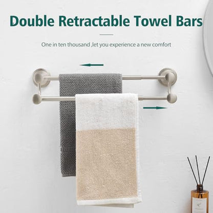 Hoimpro Double Towel Bar Towel Rack for Bathroom Wall Mount Brushed Nickel | Adjustable 16-26 In,Wall Mounted Towel Holder, Stainless Steel, Rustproof, Towel Bar Rod Hanger Hardware Accessories Hotel - color: Brushed Nickel