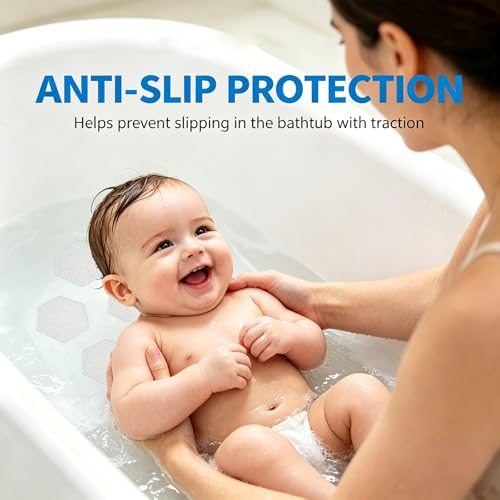 Bathroom Safety Set: 12 Pcs Hexagonal Anti-Slip Shower Sticker for Bathtub Floor & 1 Roll 9.8 Ft Black Rubber Grip Tape for Handles, Waterproof Treads