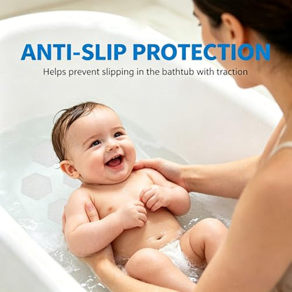 Bathroom Safety Set: 12 Pcs Hexagonal Anti-Slip Shower Sticker for Bathtub Floor & 1 Roll 9.8 Ft Black Rubber Grip Tape for Handles, Waterproof Treads