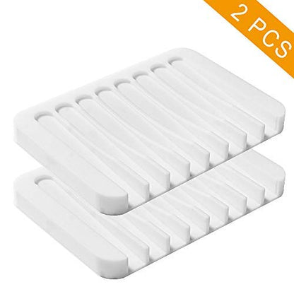 2PCS Soap Dish Holder, Premium Silicone Soap Dishes for Shower Bathroom Kitchen Sinks， Soap Tray Saver Drainer, Self-draining Waterfall, Non-Slip Design, Easy Cleaning (White) - color: White