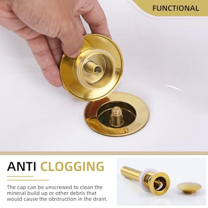 Angle Simple Bathroom Sink Drain Stopper, Pop Up Design, Polished Deep Gold | Brass Stopper with Stainless Steel Tailpiece, Only for Sink with Overflow Hole, Fit 1.61 to 2 Inches Diameter of Drain Hole - color: Deep Titanium Gold