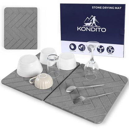 Folding Stone Dish Drying Mat for Kitchen Counter 23"x15" - Diatomaceous Earth Quick Dry Mat, Non-Slip, Foldable & Absorbent Stone Drying Pad for Dishes Cups Bottles - Kitchen Bath & Pet Mat