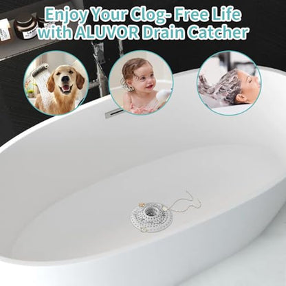 Aluvor Bathtub Drain Hair Catcher,Silicone Tub Hair Catcher Drain Protector | Collapsible Shower Hair Drain Catcher Strainer for 1.48'' to 1.76'' Flat Regular Drains, 3PCS/Grayish-White - color: A-grayish-white
