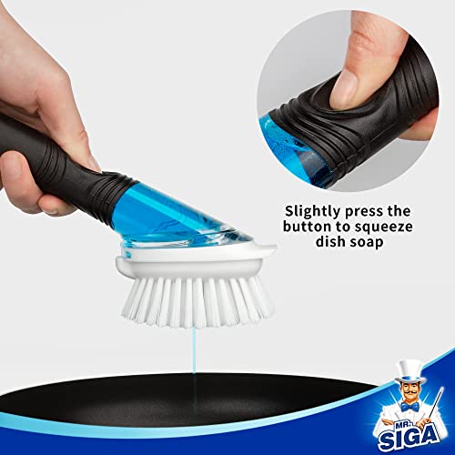 MR.SIGA Soap Dispensing Dish Brush Storage Set, Kitchen Brush with Holder | Dish scrubber with soap dispenser, dish soap brush with scraper
