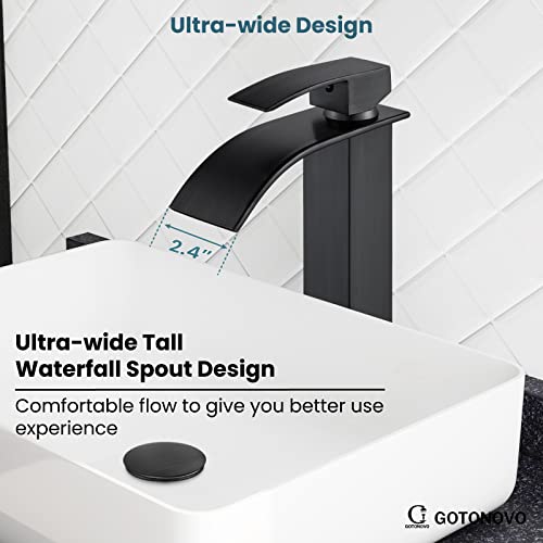 gotonovo Waterfall Tall Bathroom Faucet 1 Hole No Drain, Oil Rubbed Bronze | Modern Vessel Sink Faucet Single Handle 304 Stainless Steel,24” cUPC Supply Hoses,for Bowl Basin Lavatory Vanity Restroom RV - color: Bronze