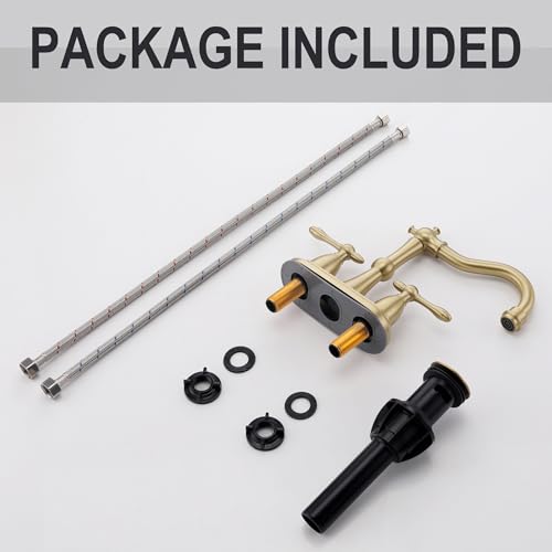 Brushed Gold Bathroom Faucet, Stainless Steel 4 inch Centerset Bathroom Faucet with Drain and Supply Hose, 2 Hole Gold Faucet for Bathroom Sink - color: Brushed Gold