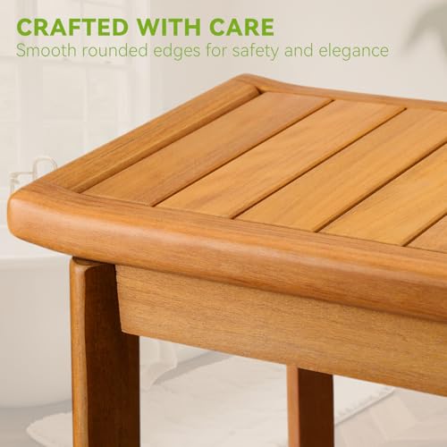 Teak Shower Bench for Inside Shower, Waterproof Wooden Shower Stool | Shower Stool with Storage Shelf, Non Slip Bathroom Seat for Safe Bathing & Daily Support, Compact Spa Shower Bench (14 Inch) - size: 14"-Standard