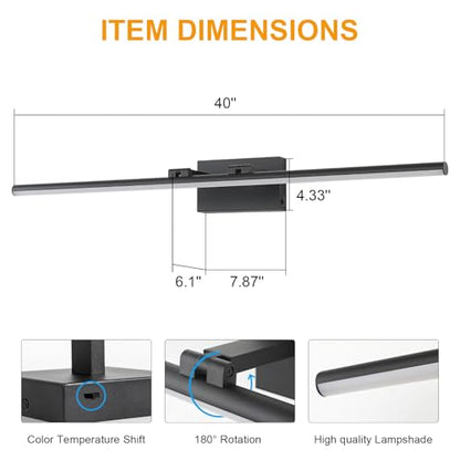 LED Bathroom Vanity Light, Modern Bathroom Light Fixture Over Mirror (3000K/4000K/6000K, Dimmable), Vanity Light Bar with Angle Adjustable, 40 Inch, Black - color: Black, size: 40 inch