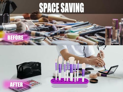2Pcs Silicone Makeup Brush Holder Stand Purple Make Up Brushes Holder Organizer Makeup Brush Holders for Painting Pen Brushes Nail Clippers Drill Pens Ruler Sewing Craft Tools - color: Purple