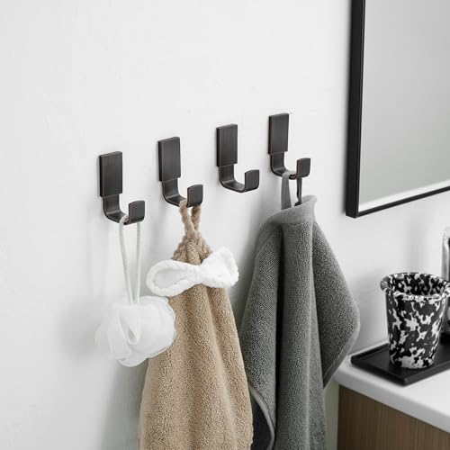 Brass Towel Hook, Bath Robe Coat Clothes Hook Oil Rubbed Bronze 4 Pack | Wall Mounted with Screws for Bathroom, Kitchen, Hotel, Garage, Laundry, Square Coat and Hat Hooks, Rustproof & High Quality - color: Oil Rubbed Bronze, size: 4 Pack