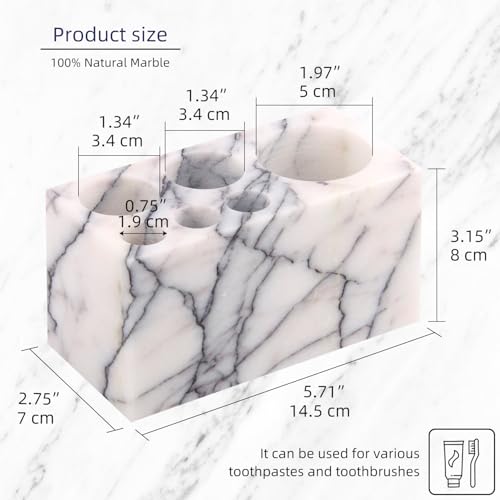 Natural Marble Toothbrush Holder, Lilac, 6 Slots | Large Bathroom Organizer Countertop, Ventilation Design, Stone Toothbrush and Toothpaste Stand, Non-Slip Silicone Pads - color: Lilac, size: 6 Slots