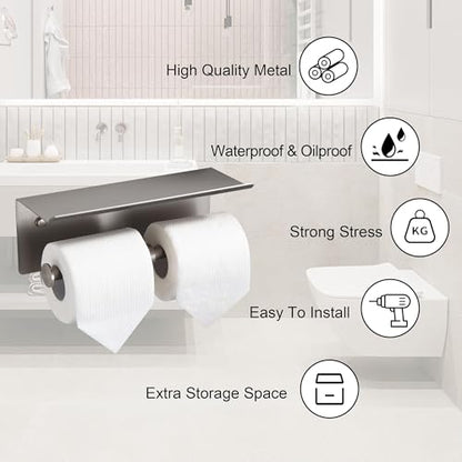 Brushed Nickel Toilet Paper Roll Holder with Shelf Wall Mounted for Bathroom (Brushed Nickel, Double Head) - color: Brushed Nickel