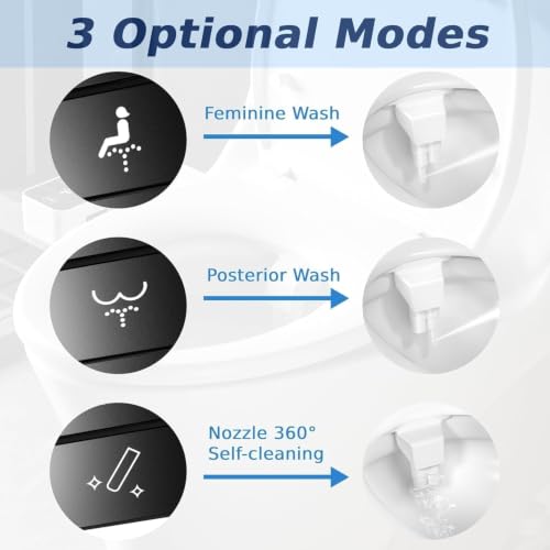 Bidet Attachment for Toilet, Retractable Self Cleaning Cold Water Bidets for Existing Toilets, Bidet Toilet Seat Attachment with Pressure Controls, Bidet Attachment for Frontal & Rear Wash, Black