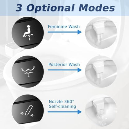 Bidet Attachment for Toilet, Retractable Self Cleaning Cold Water Bidets for Existing Toilets, Bidet Toilet Seat Attachment with Pressure Controls, Bidet Attachment for Frontal & Rear Wash, Black