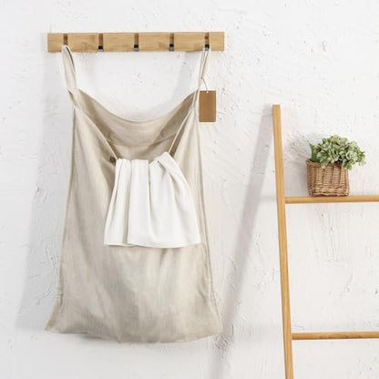 Linen Hanging Laundry Bag, 100% Linen Over The Door Laundry Hamper with Buttons and Zipper, Space Saving Door Hampers for Laundry Dirty Clothes Home Travel, Linen - color: Linen