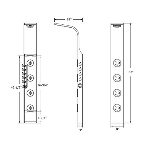 Blue Ocean 63" Stainless Steel SPS8863 Thermostatic Shower Panel Tower System vwith Rainfall Shower Head, Body Nozzles, and Handheld Shower Head, Shower Column - style: 63 inch with 4 Nozzle Sets