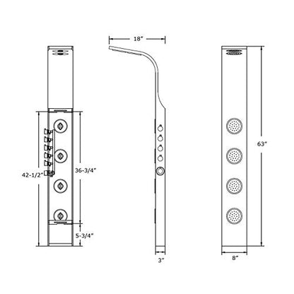 Blue Ocean 63" Stainless Steel SPS8863 Thermostatic Shower Panel Tower System vwith Rainfall Shower Head, Body Nozzles, and Handheld Shower Head, Shower Column - style: 63 inch with 4 Nozzle Sets