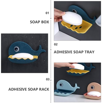TIDTALEO Whale Shaped Adhesive Soap Holder with Draining Design Wall-Mounted Bar Soap Rack for Bathroom Shower Dark Blue Non-Drill Organizer
