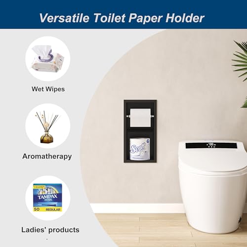 Neodrain Matte Black Recessed Toilet Paper Holder,Dual Rolls | 304 Stainless Steel,Rustproof & Durable,Space-saving,Recessed double roll tissue holder for Bathroom & RV - color: Matte Black, size: 6X12In