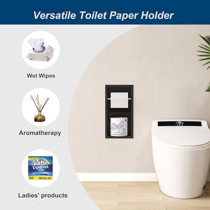 Neodrain Matte Black Recessed Toilet Paper Holder,Dual Rolls | 304 Stainless Steel,Rustproof & Durable,Space-saving,Recessed double roll tissue holder for Bathroom & RV - color: Matte Black, size: 6X12In