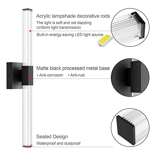 Ralbay 24inch Black Bathroom Vanity Light Bar 22W Modern LED Vanity Lights Matte Black Bathroom Wall Mounted Light Fixtures Over Mirror(5500K White Light) - color: Black, size: 24 inch