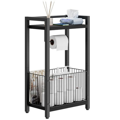 IBUYKE Toilet Paper Holder Stand Bathroom Tissue Roll Dispenser TLJ020B | Freestanding,with Extra Space for Rolls Magazines Wet Wipes, for 7–9 rolls of standard toilet paper,Black - color: Black