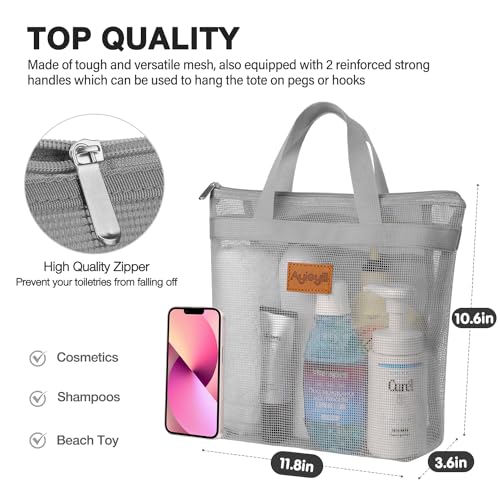 Hommtina 2 Pcs Shower Mesh Caddy Bag Quick Dry Hanging Toiletry and Bath Organizer for Travel and Swimming with Zipper (2 Gray) - color: 2 Gray